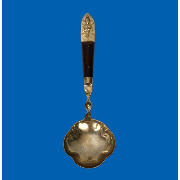 Vintage Gravy Soup Ladle Spoon Buddha Bronze Brass Rosewood Siam Thailand 7.75” - Picture 1 of 7